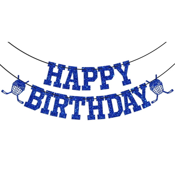 Ice Hockey Happy Birthday Banner, Boy Girl Ice Hockey Birthday Party Decorations, Hockey Fans Bday Decoration Supplies, Sport Themed Bday Banner Blue Glitter