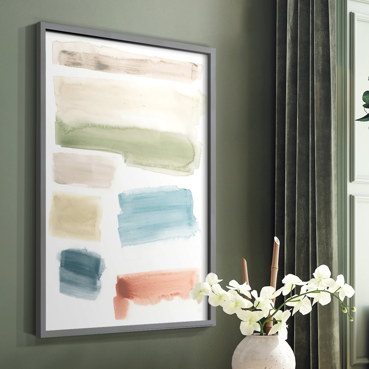 Watercolor Swatches I Framed Print in Gray Solid Wood 11 x 14 Framed Print