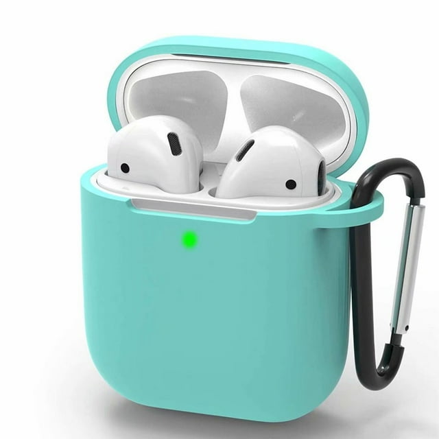 For Airpods Case Compatible With Airpods 1 & 2 Front-Led Visible Case Cover Skin With Carabiner Scratch-Resistant Case-Mint Green