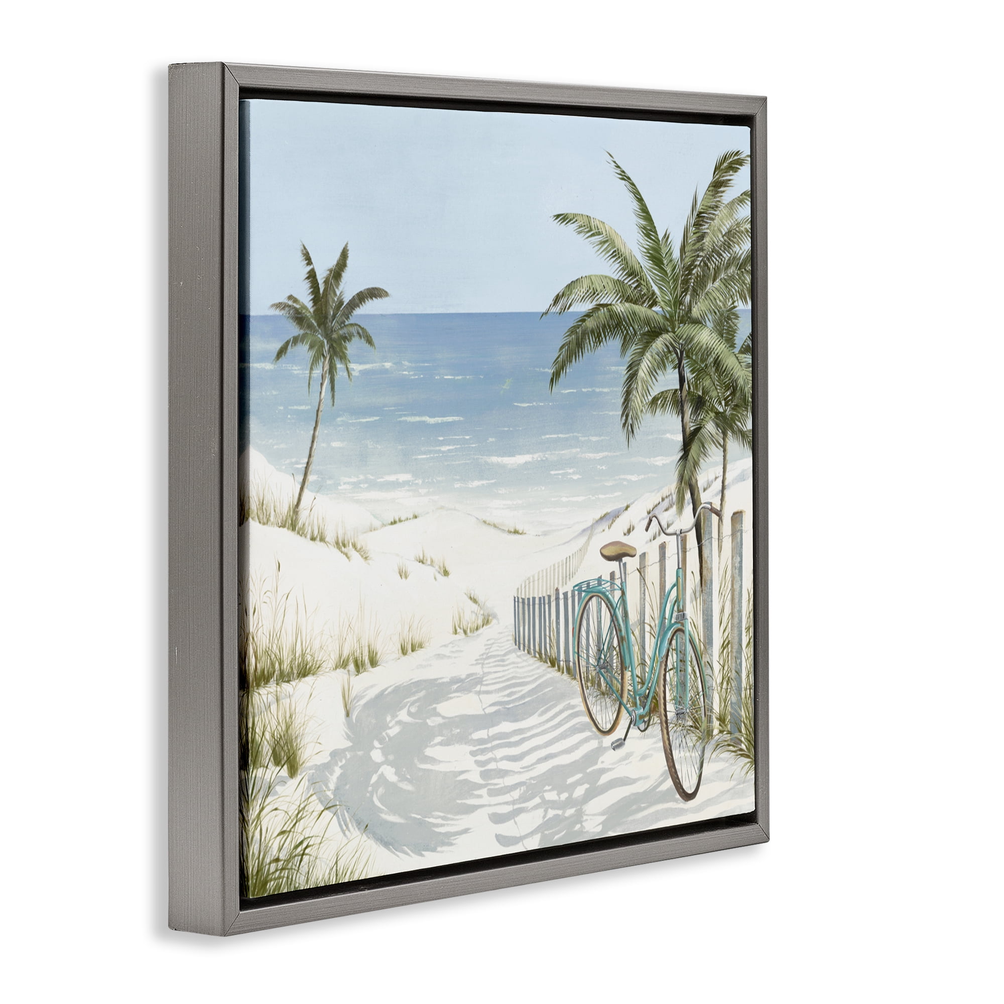 Stupell Industries Beach Bike Coastal Scene Gray Framed Floater Canvas Wall Art, design by Lorenzo Collective