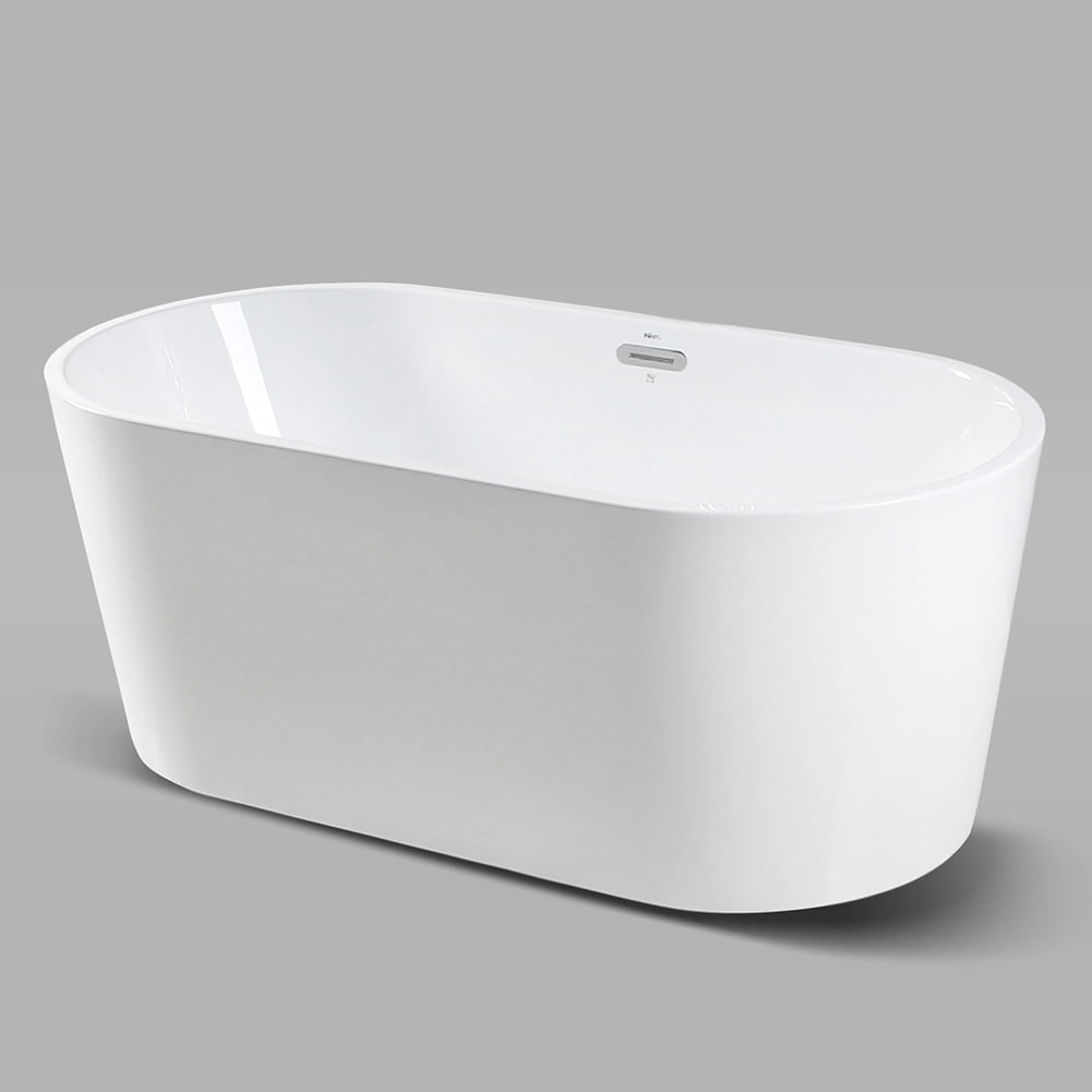 Kepooman 59" Classic Oval Shape Acrylic Soaking Bathtub with Brushed Nickel Drain & Overflow Hole Kepooman 59" Classic Oval Shape Acrylic Soaking Bathtub with Brushed Nickel Drain & Overflow Hole
