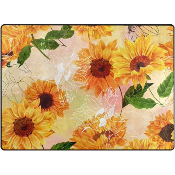 SKYSONIC 80x58 inches Lightweight Soft Area Rug Mat Indoor Floor Rugs Home Decoration for Kids Room Living Room Retro Yellow Sunflowers