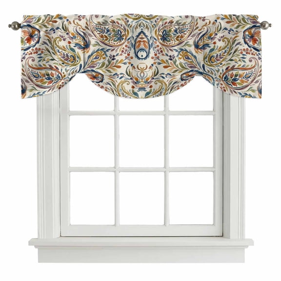Tie Up Valances for Windows, Paisley Flower Adjustable Valance Curtains Window Treatment for Living Room, Spring Watercolor Vintage Floral Leaf Plant Rod Pocket Kitchen Curtains & Drapes 60x18 Inch