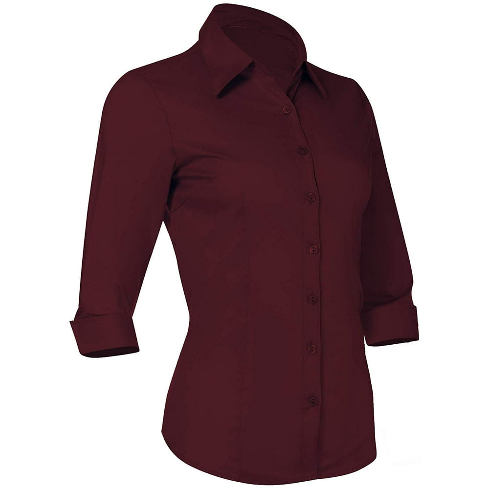 Pier 17 Button Down Shirts for Women 3 4 Sleeve Fitted Dress Shirt