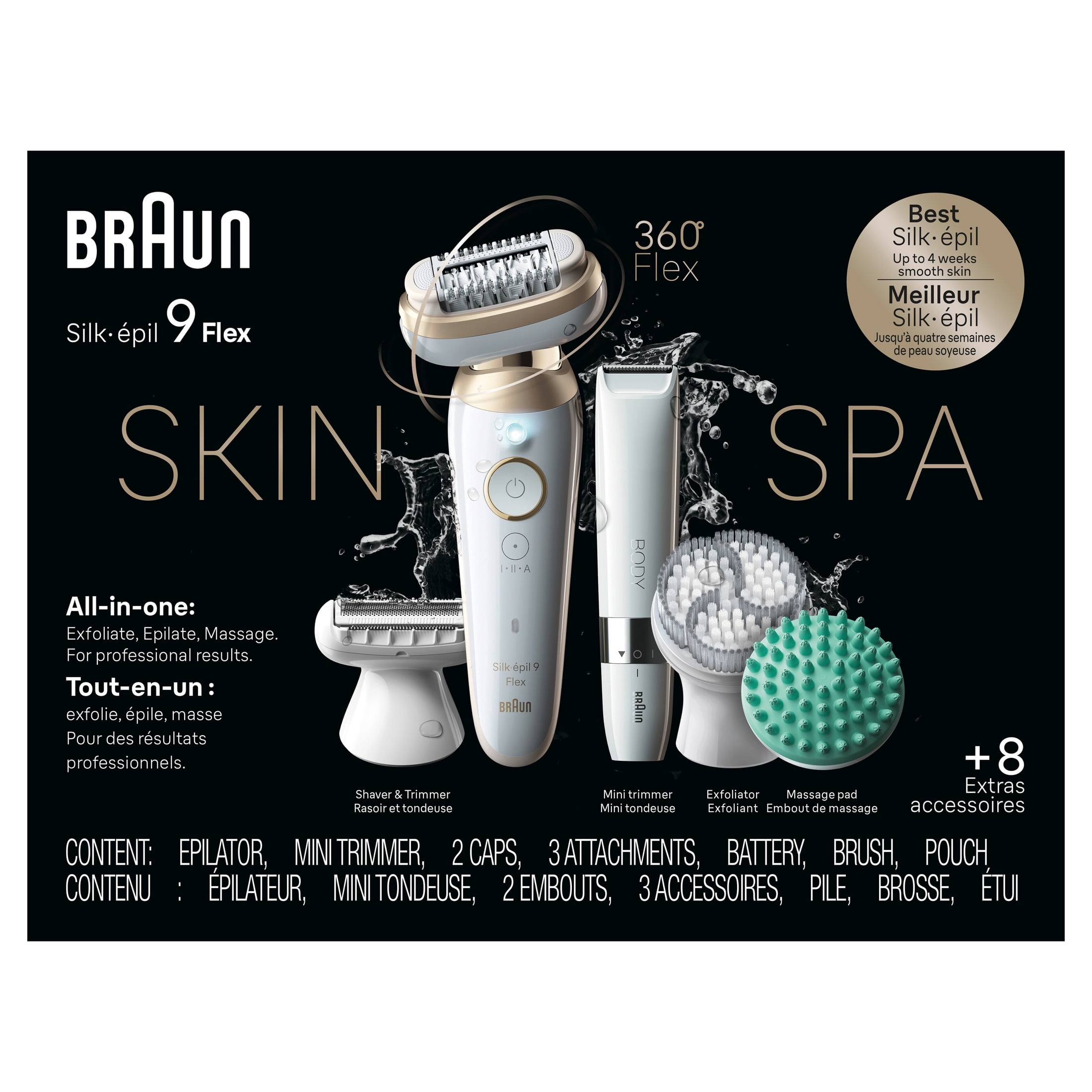 Braun Silk-epil 9 Flex SkinSpa Epilator, 360 Flex, Wet & Dry