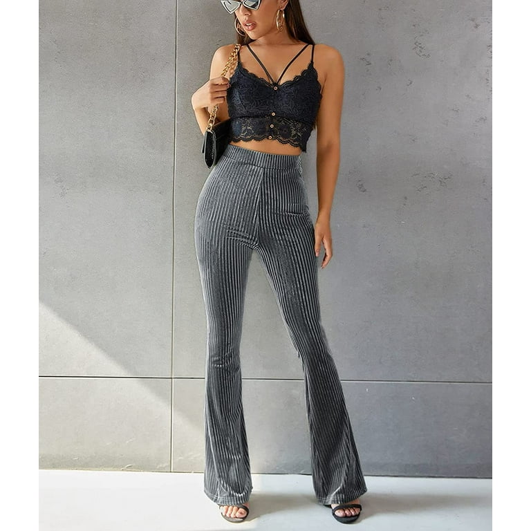 DanceeMangoos Velvet Pants for Women Flare Leggings Palazzo Bell Bottom  Trousers Y2k 70s Euphoria Outfits Rave Disco Hippie Boho Pants 