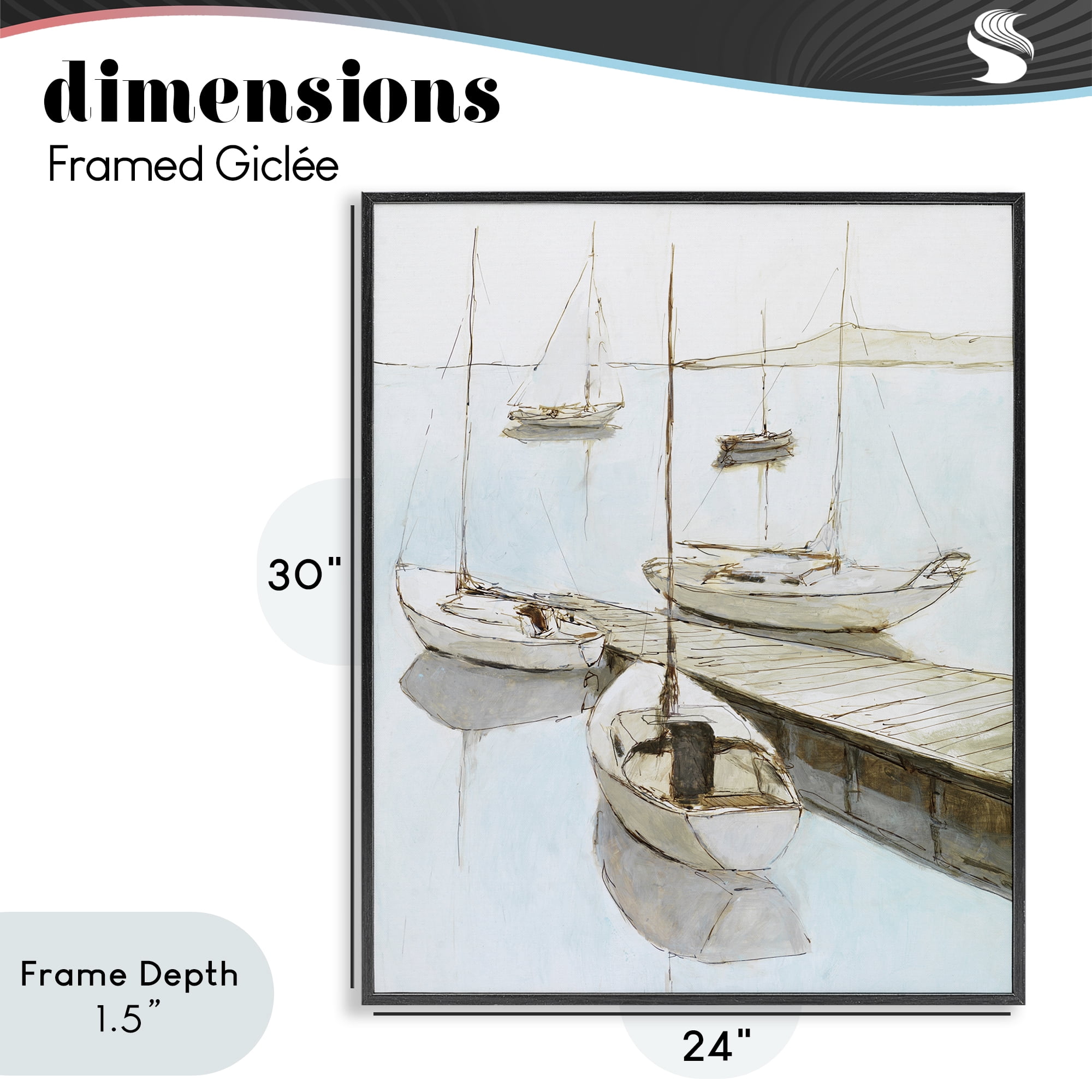 Stupell Industries Docked Sails Coastal Scene Black Framed Giclee Art, design by Lorenzo Collective
