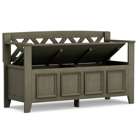 Simpli Home - Amherst Transitional MDF and Plywood Storage Bench with Backrest - Farmhouse Gray