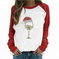 thumbnail image 1 of HKEJIAOI Haut à Manches Longues Col Rond Imprimé Verre de Vin de Noël pour Femmes Mode, 1 of 6