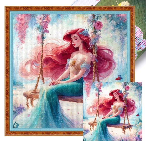 Hilo Algodón Ecológico Bordado Punto Cruz Princesa Ariel Con 18CT 35x35cm