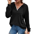 thumbnail image 1 of Suéter informal de manga larga de color liso para el trabajo, talla L, sudadera con capucha negra con cuello en V y encaje, 1 of 6