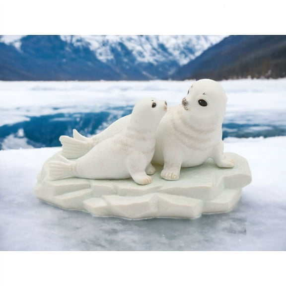 Ceramic Arctic Seal Mom and Baby Figurine 7.375in Gift for Nature Lovers