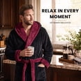 thumbnail image 2 of VULCANODON Mens Hooded Robe, Big and Tall Full Length Plush Robe for Men Long Fleece Bathrobe（Burgundy/Black, Large-X-Large）, 2 of 6