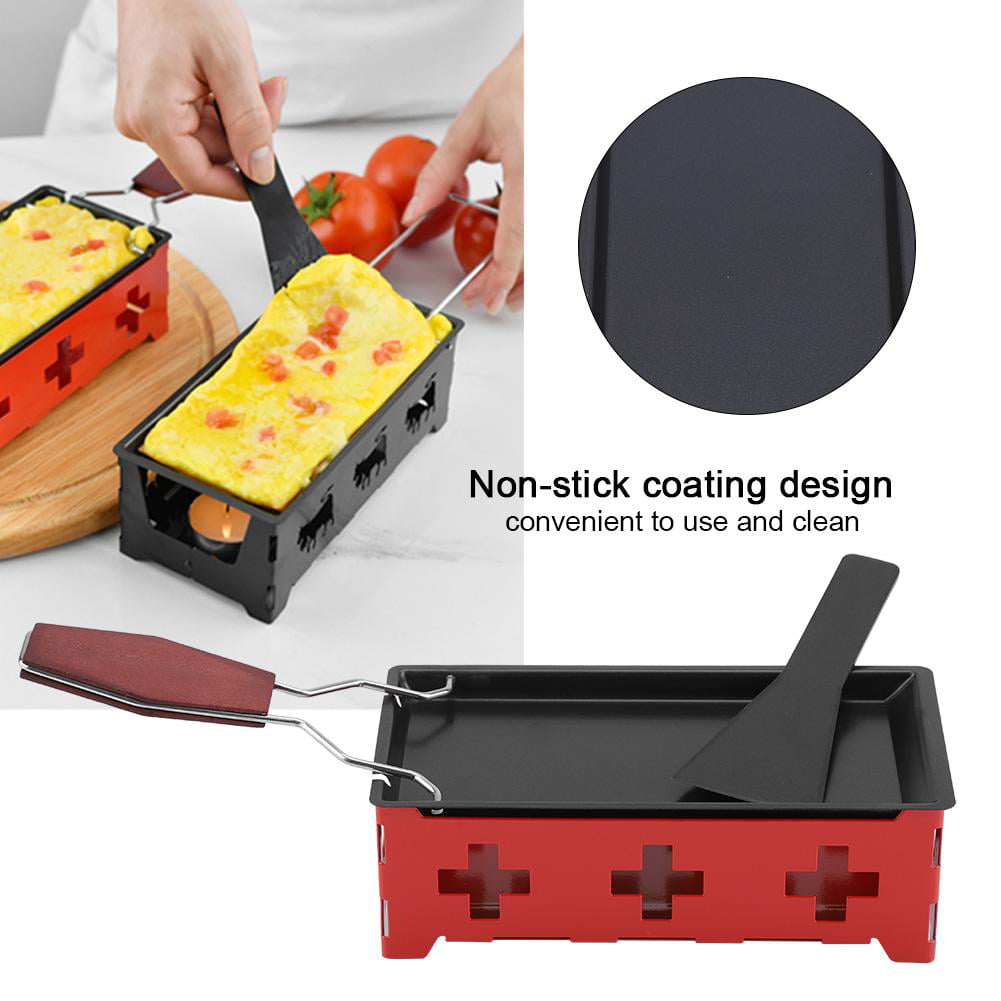 Black Hemoton Raclette Cheese Set Melter Machine Mini Cheese Grill Baking Tray Stove Tea Light Raclette Cookware for Camping Outdoor BBQ