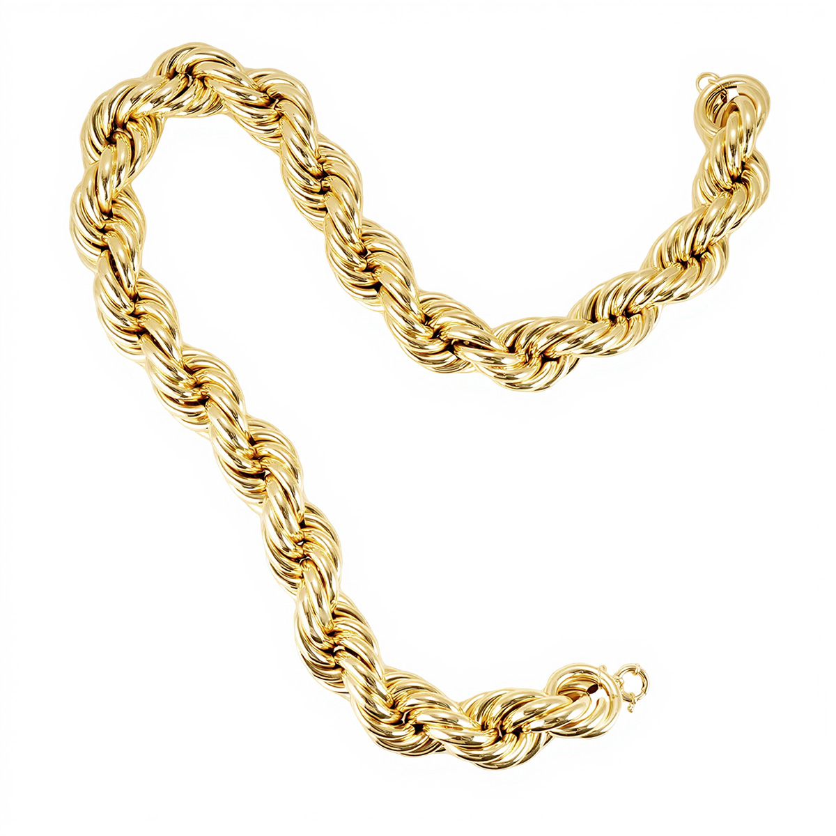 Hip Hop Big Gold Rope Copper Tube Twist Chain Necklace, 30 Inch Heavy Rope Design, 80s/90s Party Vintage Bling Jewelry for Men and Women