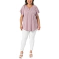 thumbnail image 2 of Agnes Orinda Women's Plus Size Top Eyelet Embroidery Notch V Neck Short Sleeve T-Shirts Hollow Out Casual Summer Blouse 1X Pink, 2 of 6