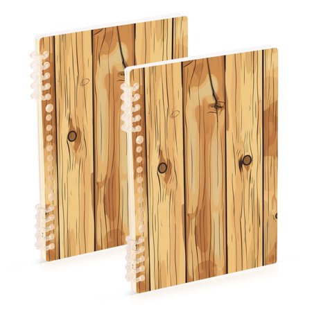 Wooden Board Hand Painted Notebook Detachable Coil Notebook Diary for Office School Travel Logs A5 Size 60 Pages 2 Pack