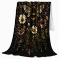 thumbnail image 2 of Enchanted Bumblebee Crescent Moon Wildflower decorative motif, Warm Flannel Blanket for Living Room and Bedroom, Mystical Celestial Art Scene, Celestial Art Lovers Housewarming Gift, 2 of 7