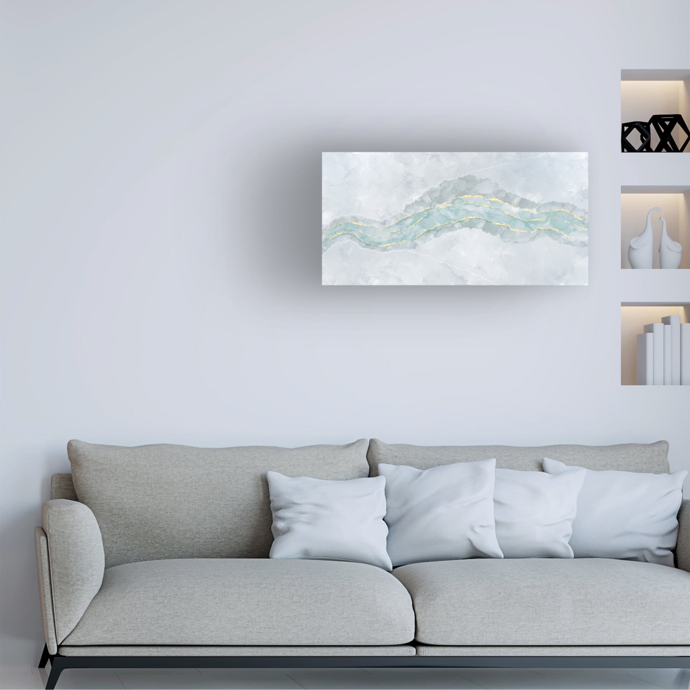 Canvas Wall Art - Line and Brush 'Gold Bubble River' Wall Art for Living Room, Bedroom, or Office Décor by Trademark Fine Art - 47 x 24 Inches