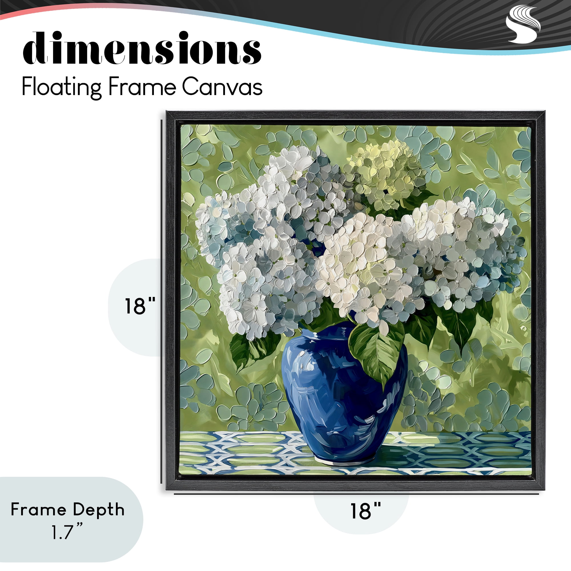 Stupell Industries White Hydrangeas in Blue Vase Black Framed Floater Canvas Wall Art, design by Gina Kelly