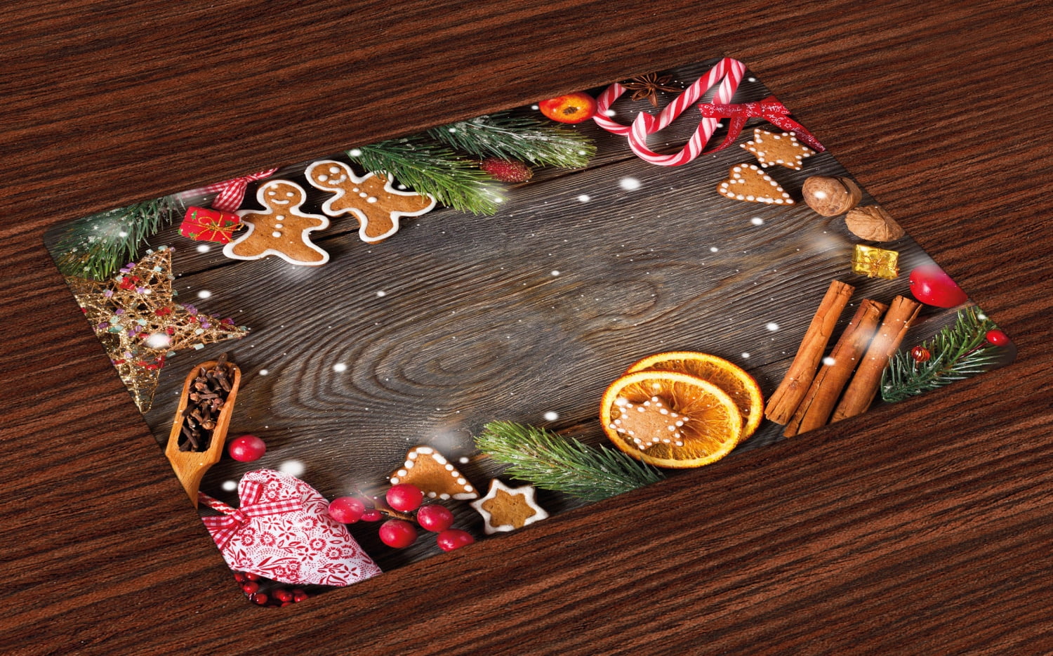 Gingerbread Man Placemats Set of 4 Festive Christmas Frame with Spices