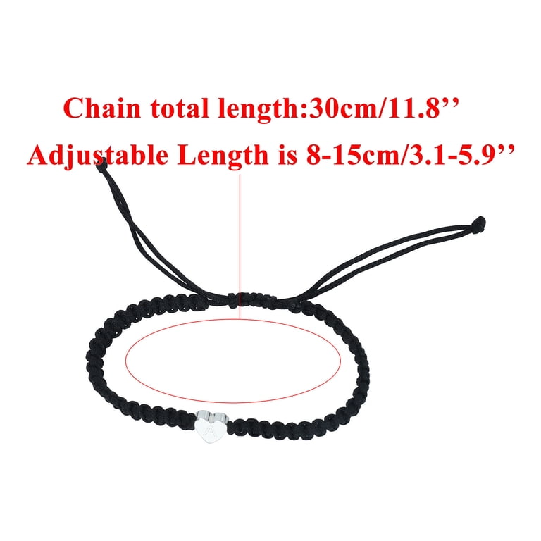 DOLLRINBOY Initial Heart Black String Bracelet - Adjustable Braided Rope Bracelet For Women, Men, Teens (Custom Letter)