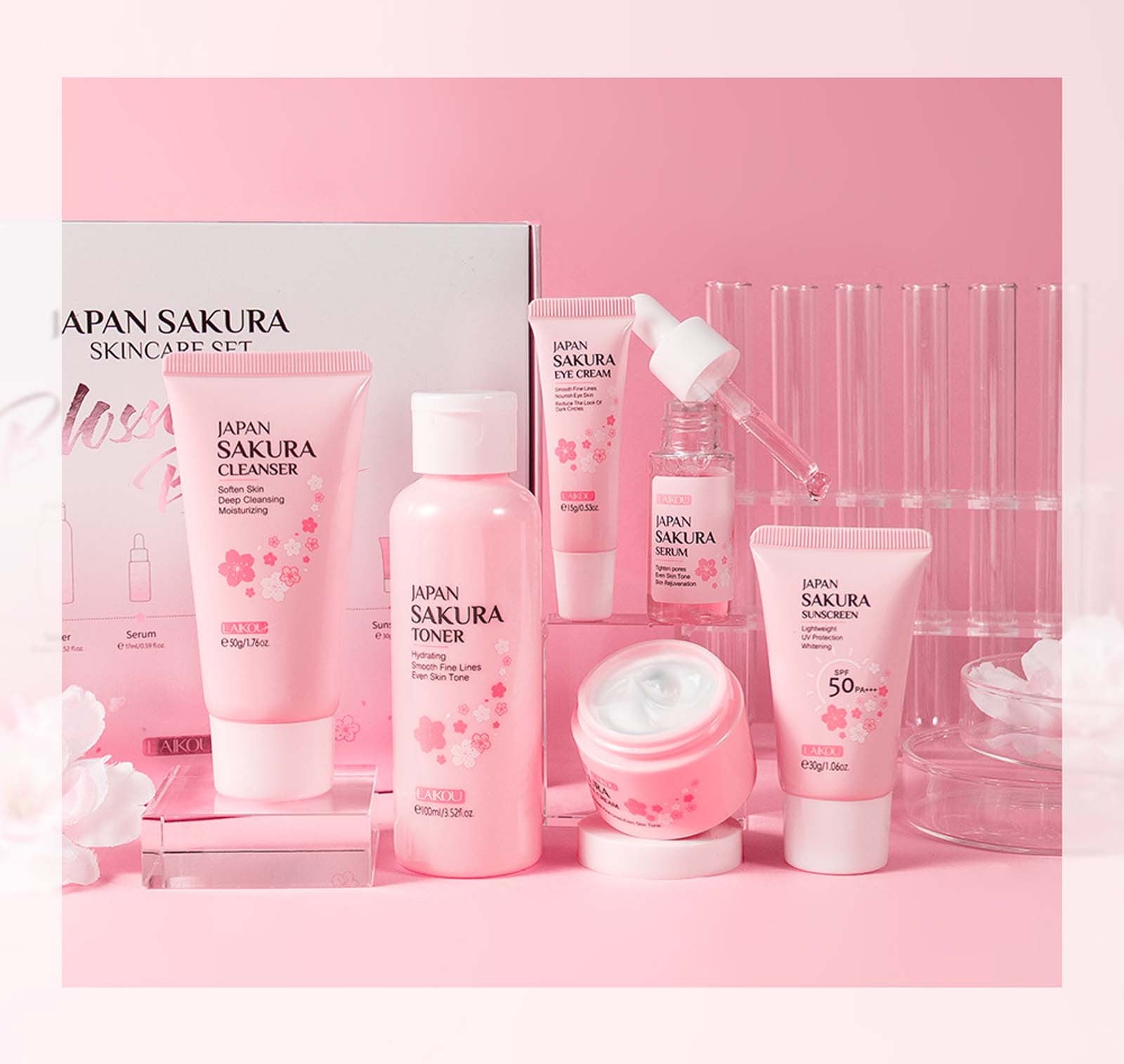 Gzwccvsn Sakura Skin Care Set, Japan Sakura Face Care Set of 6, Containing  Deep Cleansing Facial Cleanser+Hydrating Facial Cream +Skin Refining Facial  