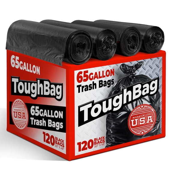 Bolsas de basura ToughBag de 65 galones (120 unidades), 50 x 48 cm, negras