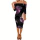 thumbnail image 3 of TaTaai Women's Casual Bodycon Dress Off-Shoulder Long Sleeve Floral Print Stretch Material Slim Fit Midi Vacation Everyday Wear Gift, 3 of 6