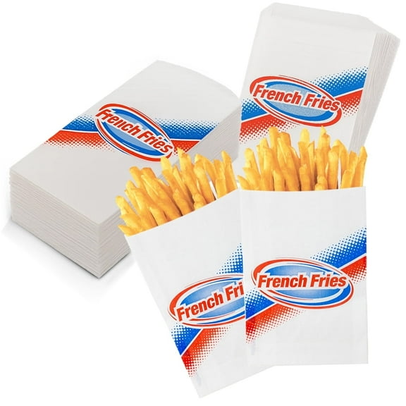 MT Products White French Fries Bags 5.5" x 8" - Designed French Fry Holder - Pack of 100