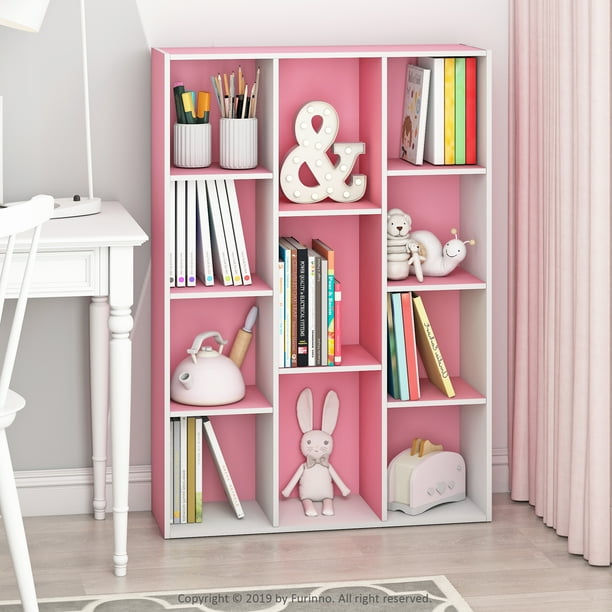 Furinno 11Cube Reversible Open Shelf Bookcase, White/Pink Walmart