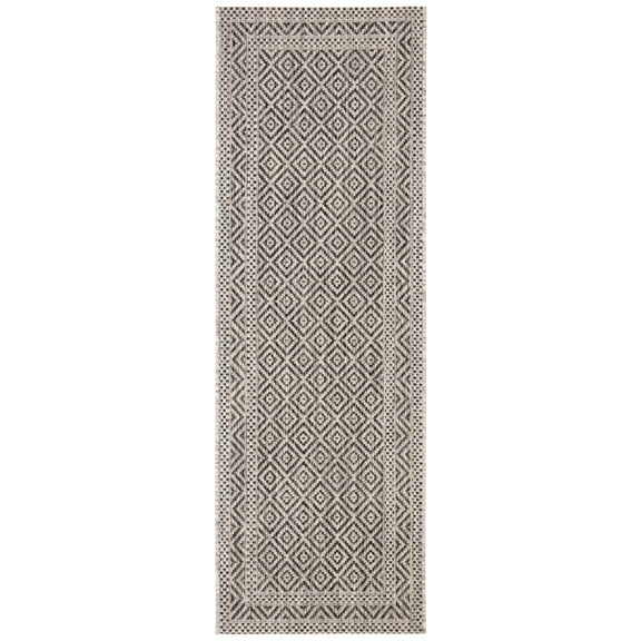 SAFAVIEH Courtyard Marisa Border Indoor/Outdoor Runner, 2'3" x 6'7", Grey/Black