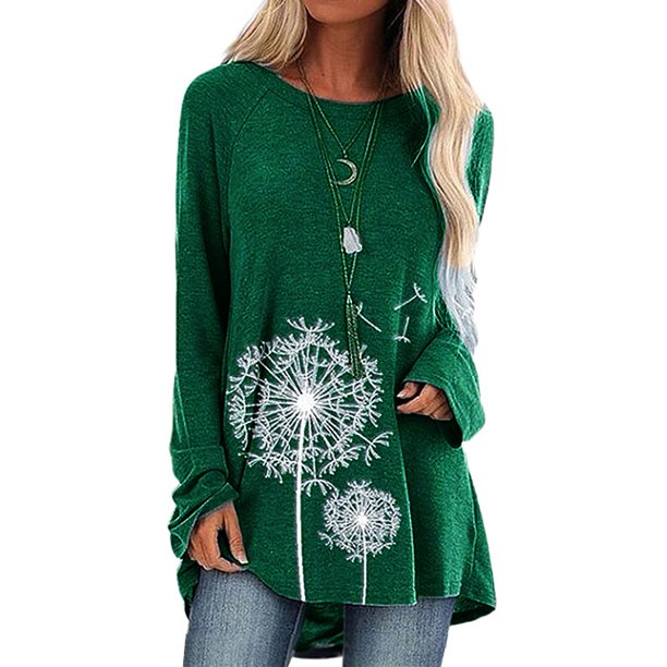 Crew Neck Floral Tunic Tops for Plus Size Women Casual Loose Blouse