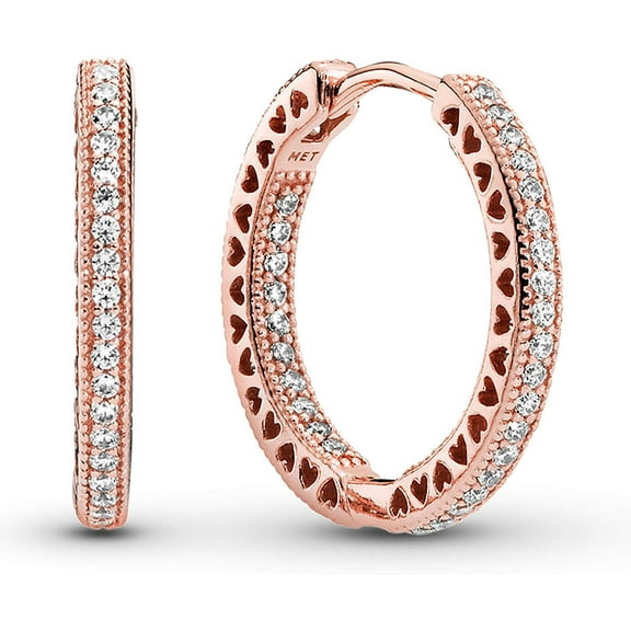 Hoop earrings in Rose w/clear CZ and cut-out heart details Earring 286318CZ