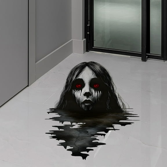 Dserhfy 1 Set Halloween Female Ghost Sticker Waterproof PVC Self-adhesive Creepy Home Bedroom Living Room Wall Floor Decoration 3D Effect Lady Ghost Decal