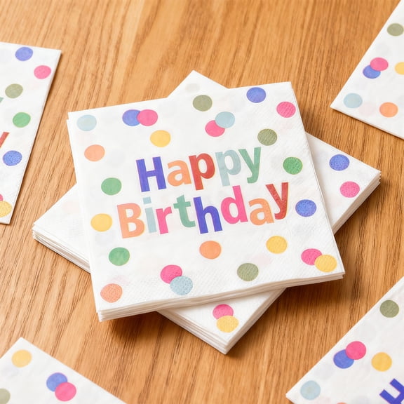 Happy Birthday Paper Napkins Disposable Colourful Dots Napkin 3-Ply Decorative Hand Towels Napkins for Luncheon Birthday Party Supplies Cocktail Dinner Napkin Set for Dinner Table Decorations 20-Pack