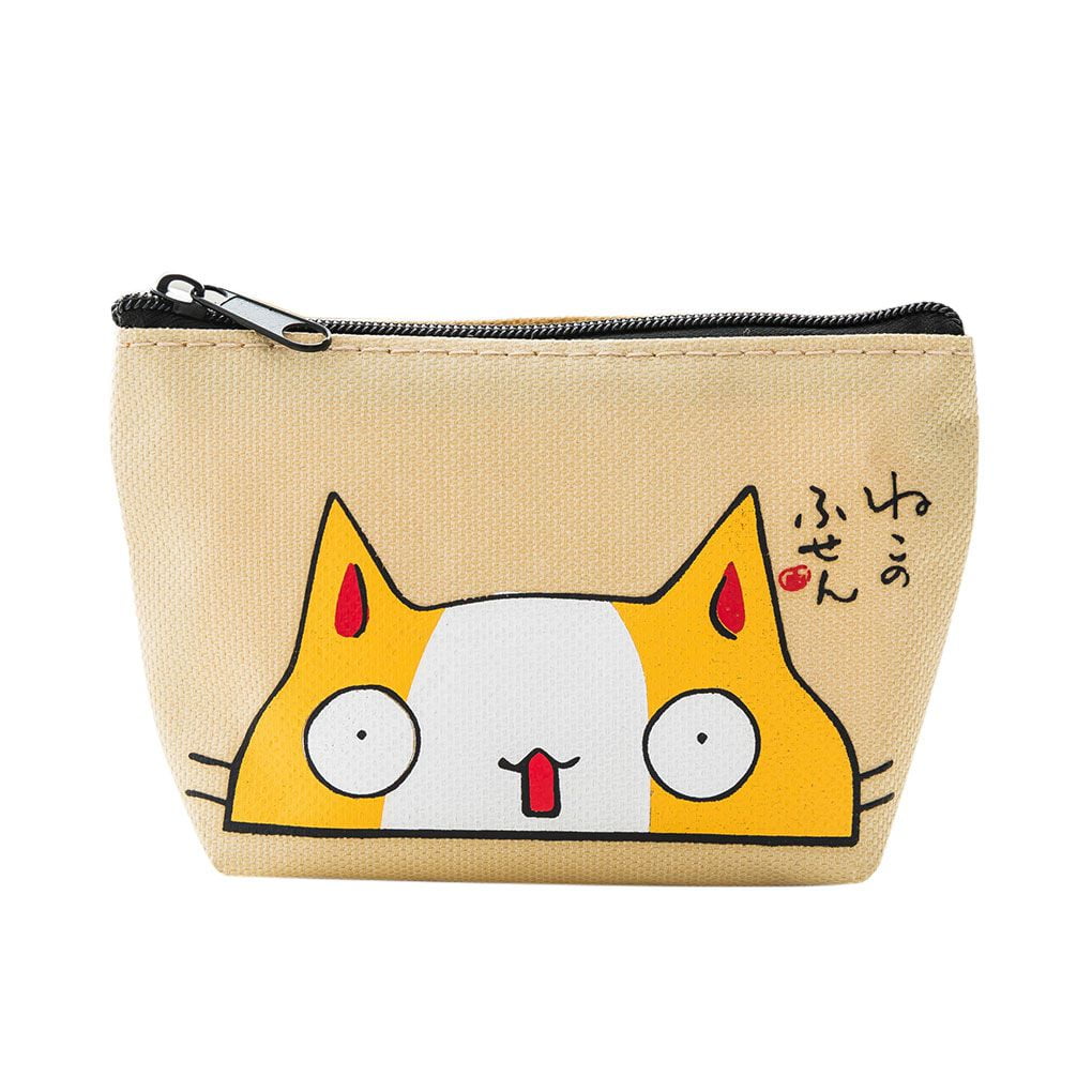 Gluckliy Cute Funny Cat Coin Purse Wallet Money Pouch Bag Zipper Small Handbag with Tail Style 1