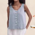 thumbnail image 3 of Joernso Women Summer Vest Round Neck Sleeveless Loose Fit Tops Solid Color Button Placket Design Tank Tops Streetwear, 3 of 8