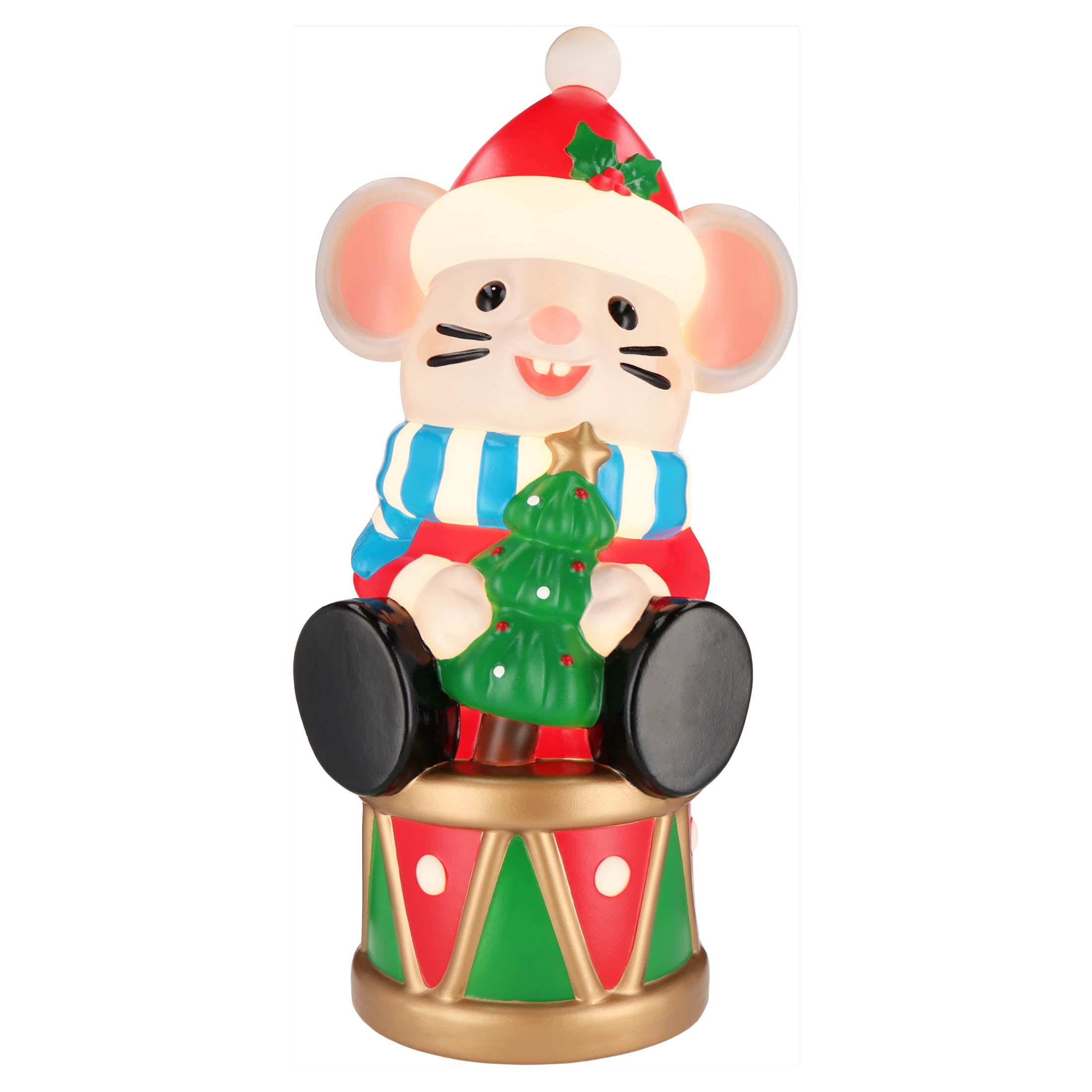 Lighted Blow Mold Drum Mouse Indoor/Outdoor Christmas Decoration, Multicolor, 32", by Holiday Time