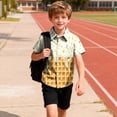thumbnail image 6 of ITSAME Boys Button Up Shirts School Uniform Fashion Print Short Sleeve Kids Loose Casual Shirts Beige Size 12-13, 6 of 8