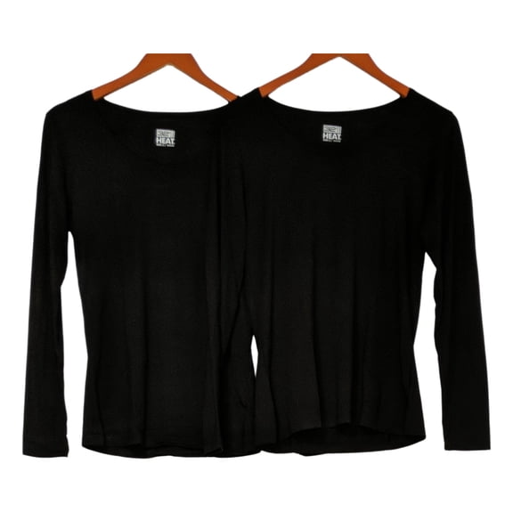 32 Degrees Heat Women's Top Sz XL Long Sleeve Scoop Neck Tee 2-Pack Black