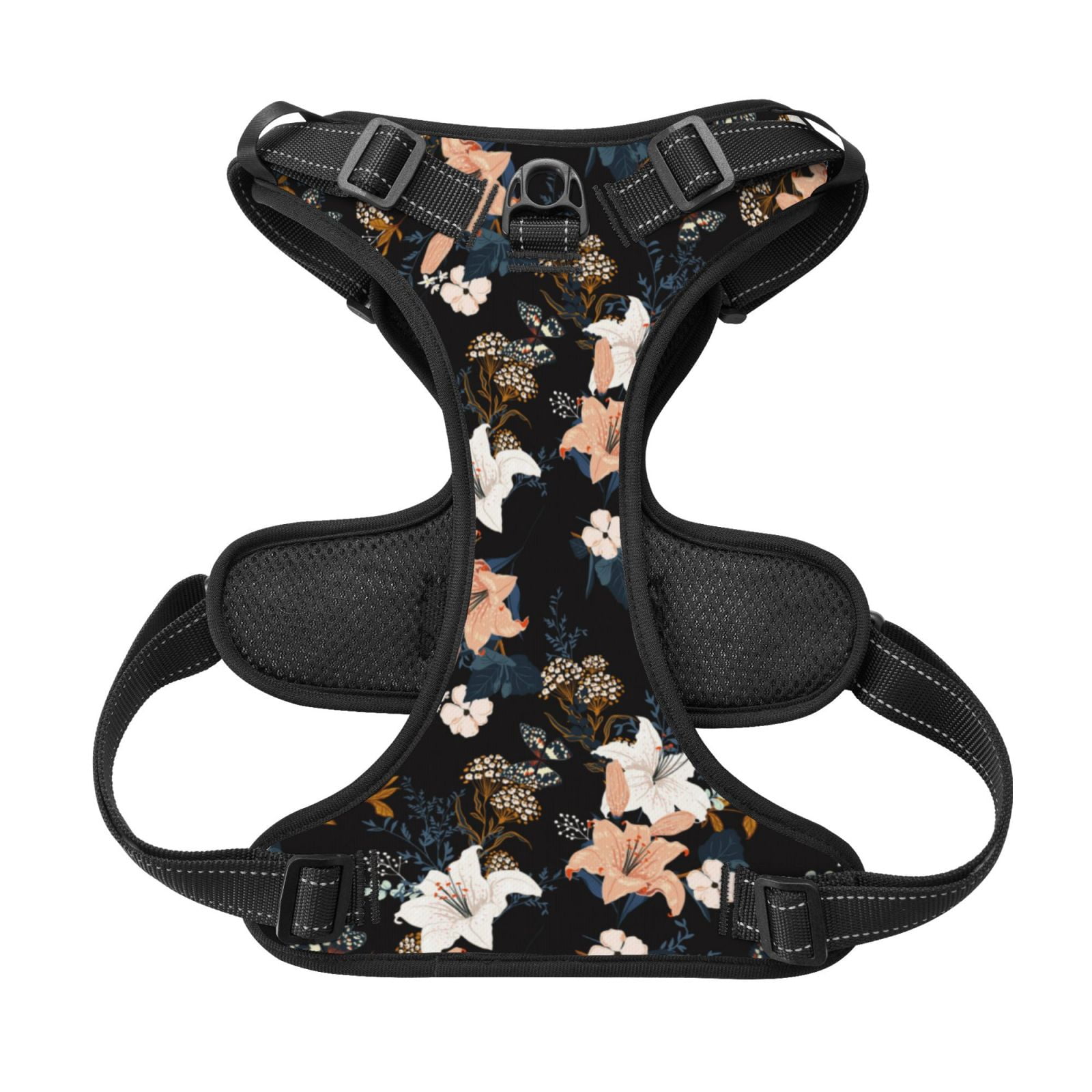 Kdxio Lilies Flowers Print No Pull Dog Harness Adjustable Reflective Oxford Easy Control Medium Large Dog Harness for Training and Everyday-Medium