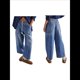 thumbnail image 3 of Pantalones Vaqueros Estilo Barril para Mujer, Informales, Anchos, Elásticos, de Tiro Medio, Estilo Boyfriend, Y2k, Holgados, con Cordón. Azul Profundo L, 3 of 8