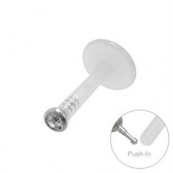 Flexible Threadless Push-In Labret Monroe Lip Jewelry with Clear Gem