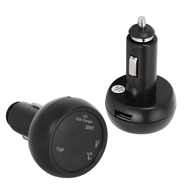 Cargador USB para automóvil, voltímetro multifuncional 3 en 1, termómetro, cargador USB, cargador para automóvil, máxima confiabilidad