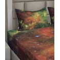 thumbnail image 2 of Ambesonne Nebula Fitted & Top Sheet Set with Shams, Cosmos Space Planet, Orange Green, 2 of 4