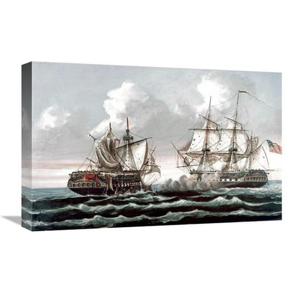 Global Gallery  22 in. U.S.S. Constitution Defeating the British Ship - Guerriere - War of 1812 Art Print - Thomas Birch
