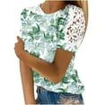 thumbnail image 2 of Aloohaidyvio Tops,Women Ladies Printing Short Sleeve Round Neck Pullover Lace Tops Shirts Blouse, 2 of 5