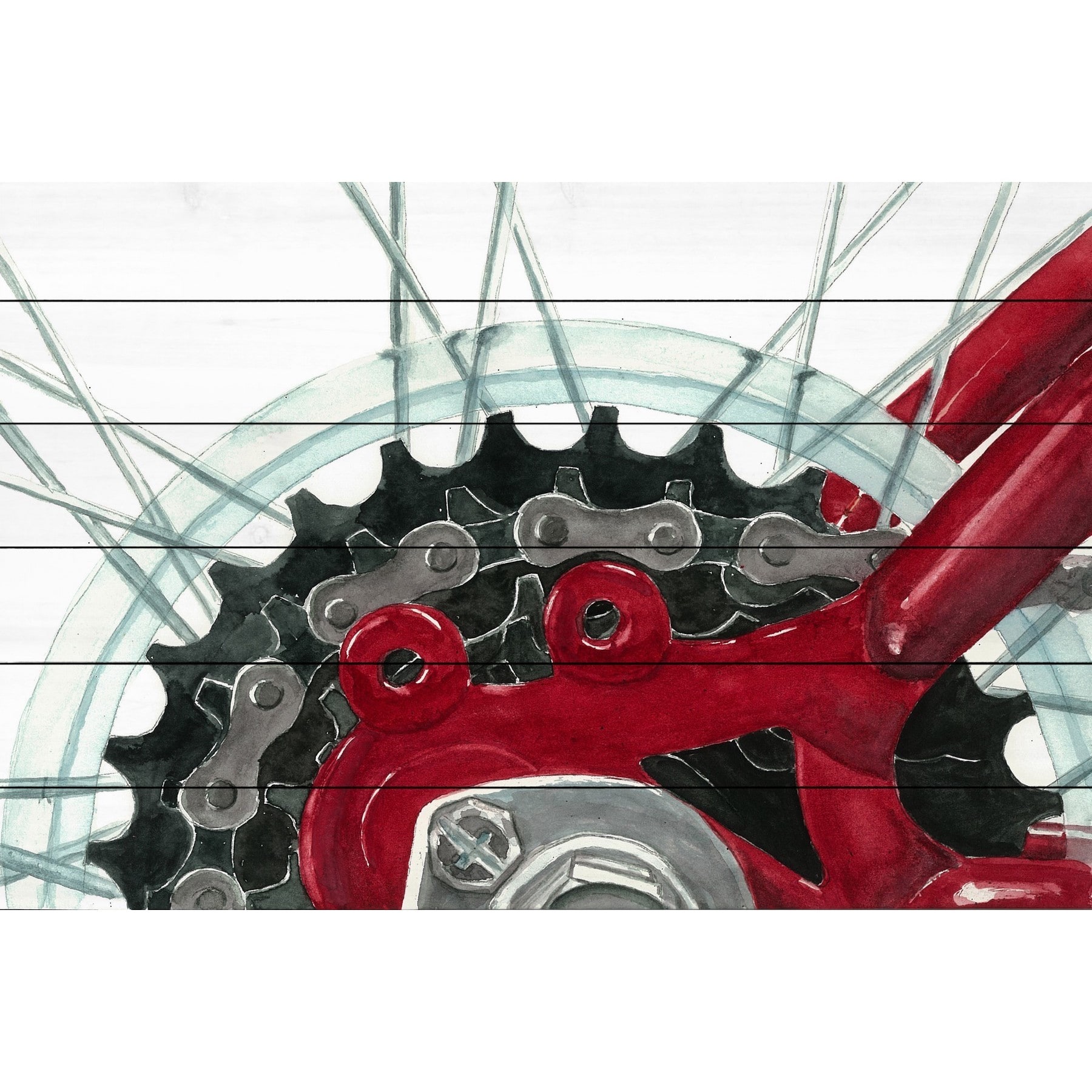 "18 Gears" Painting Print on White Wood