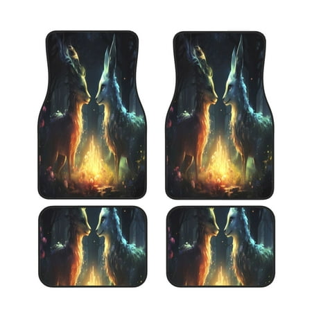 Cauagu Firefly Forest Fox Pattern Car Floor Mat Set of 4 Car Carpet Mats Car Mats with Anti-Slip Backing & Driver Heel Pad Universal Fit for Cars/Trucks/SUV/Vans